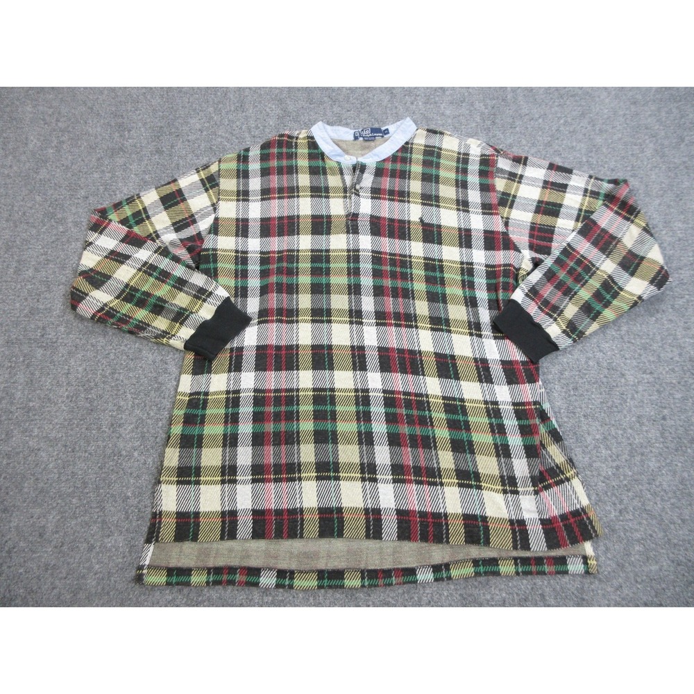 Vintage Polo Ralph Lauren Shirt Mens XL Plaid Henley Pullover Made USA 90s